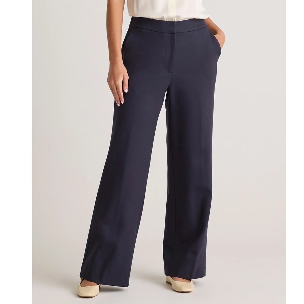 Quince Ultra Stretch Ponte Wide Leg Navy Blue Trousers 4